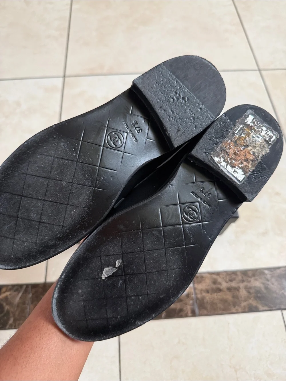 CHANEL Black Quilted Leather Loafers with Gold CC Hardware